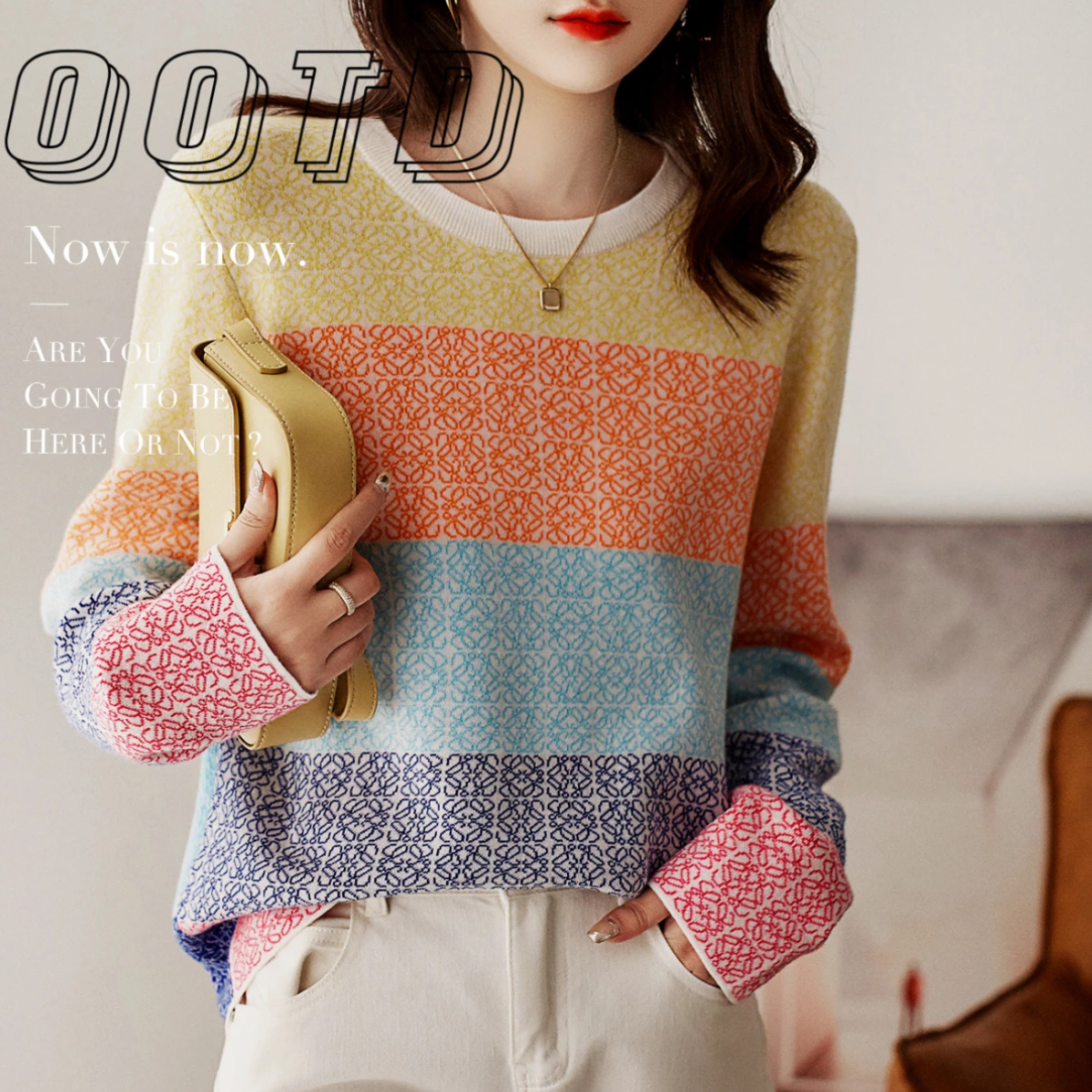 99新 LOEWE/罗意威 彩色满印毛衣 xs码 