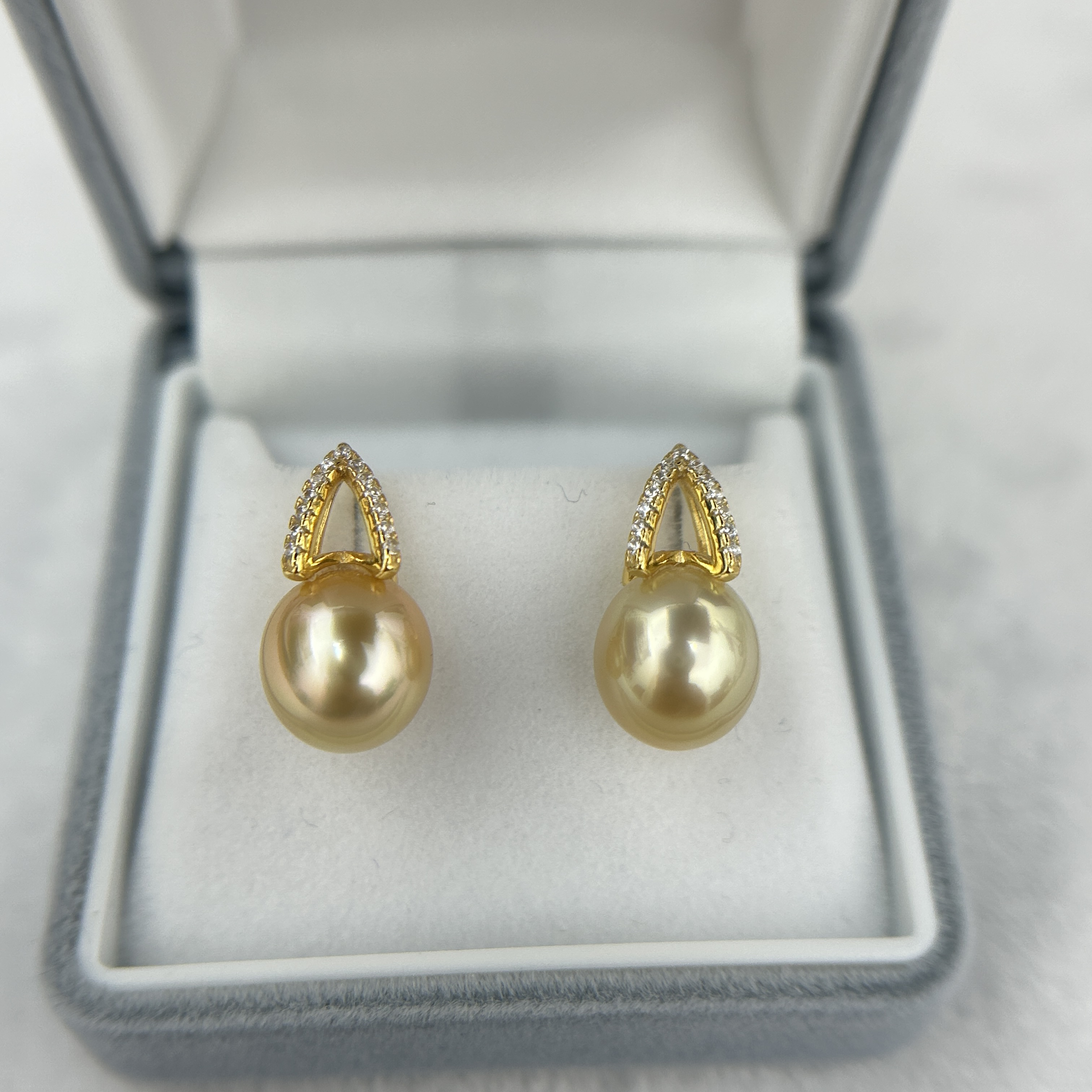 天然海水珍珠金珠9-10mm热巴款耳钉