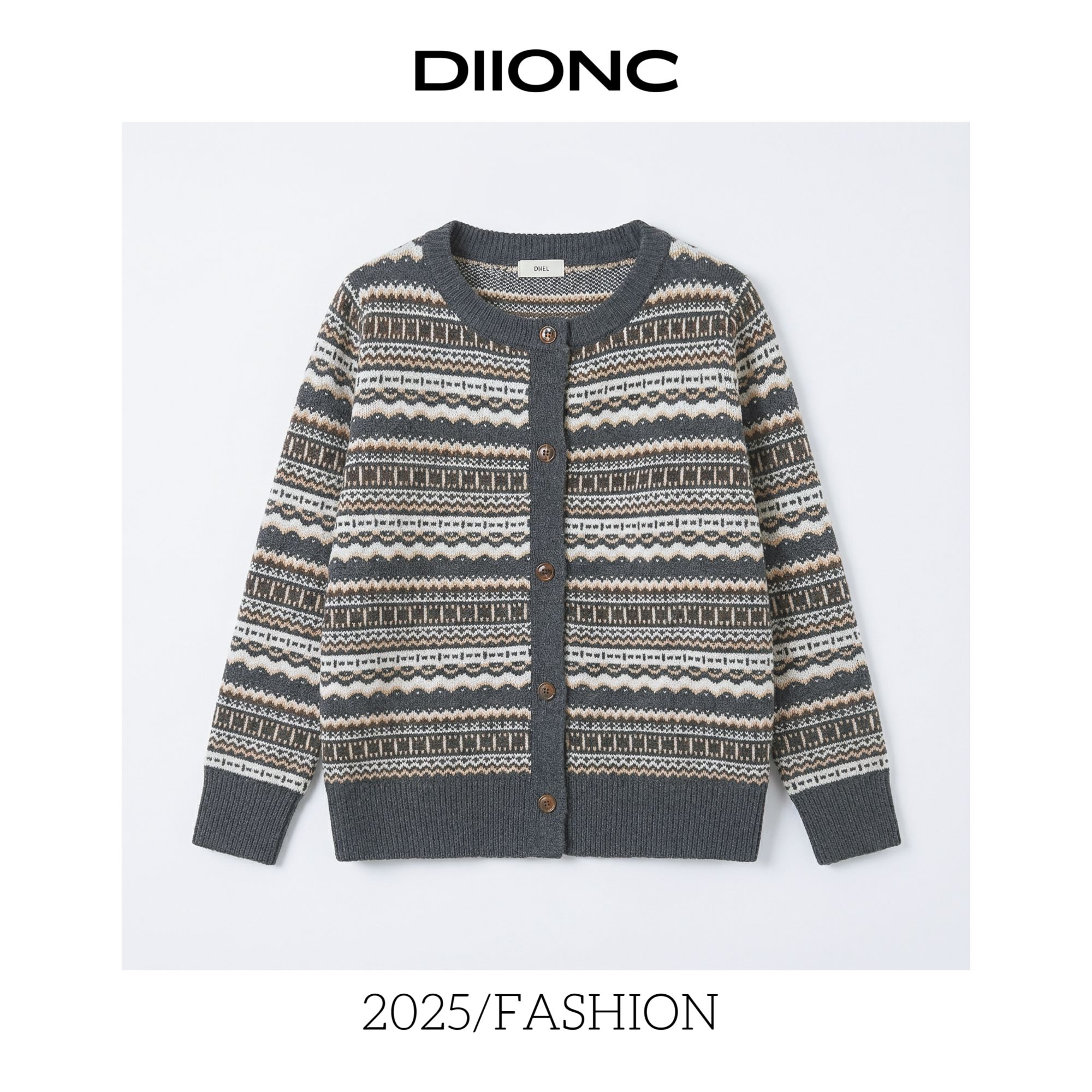 [欧意风情]费尔岛复古提花 ″ 高级撞色显瘦宽松款开衫外套A682