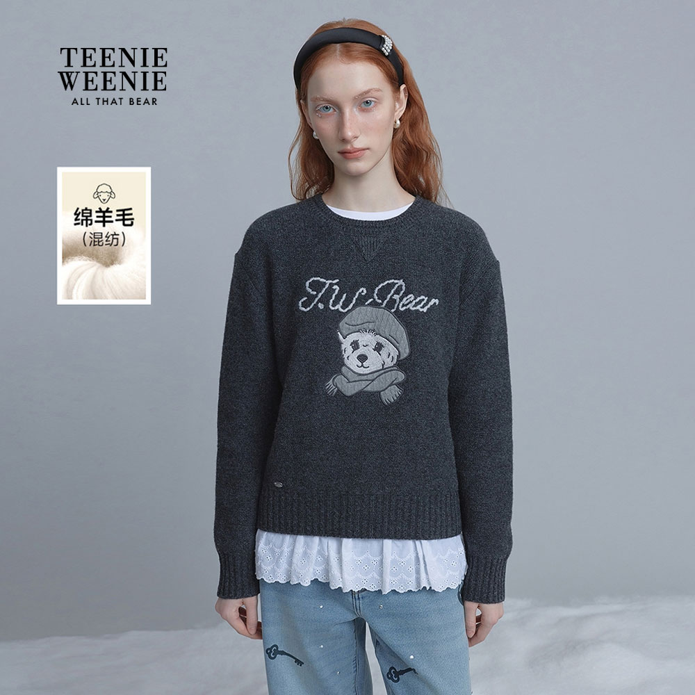 *【雅琪同款】TeenieWeenie小熊毛针织衫25大熊刺绣毛衣TTKW258CC3B