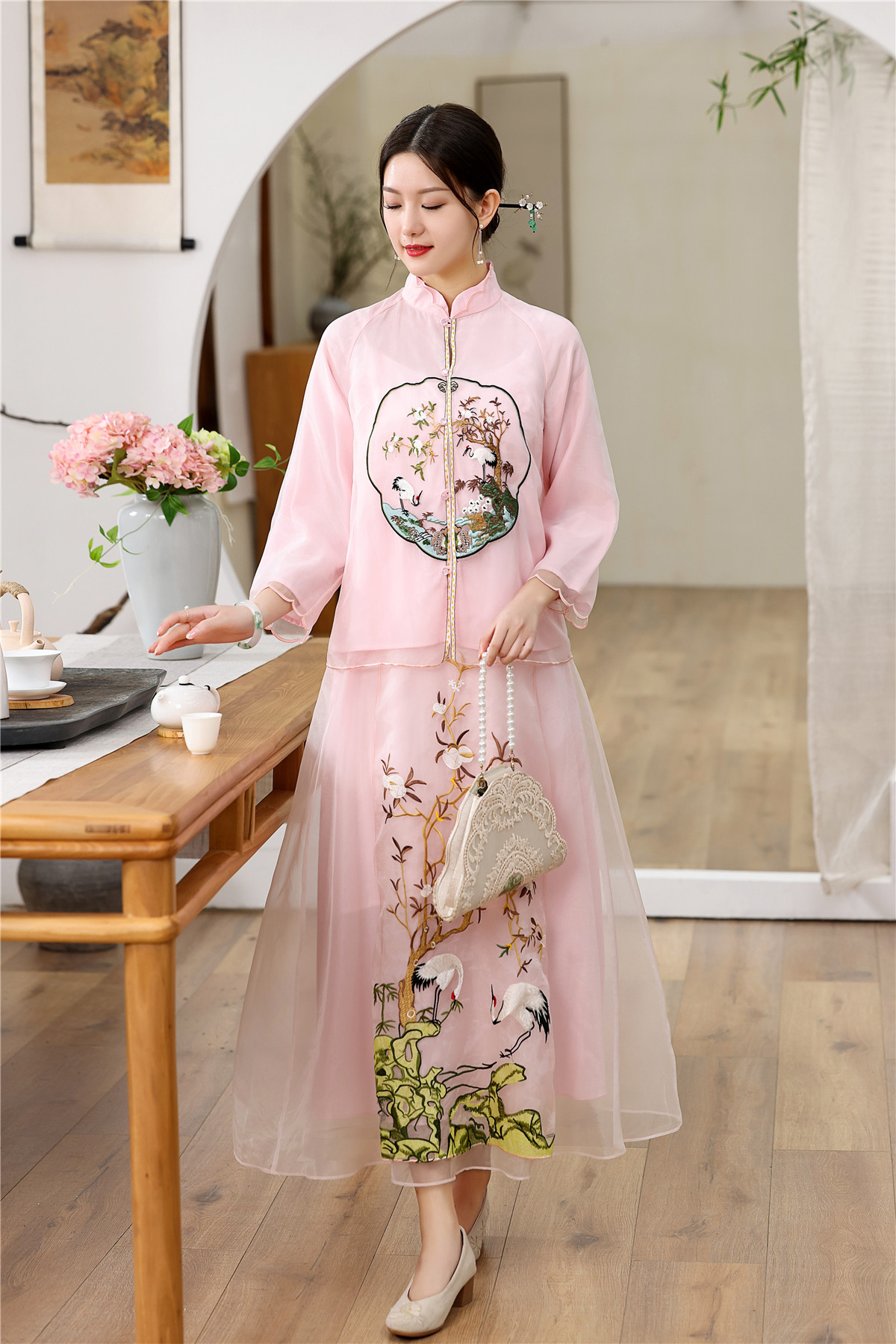 墨娇颜2201夏季复古民族风刺绣茶服两件套中式汉元素