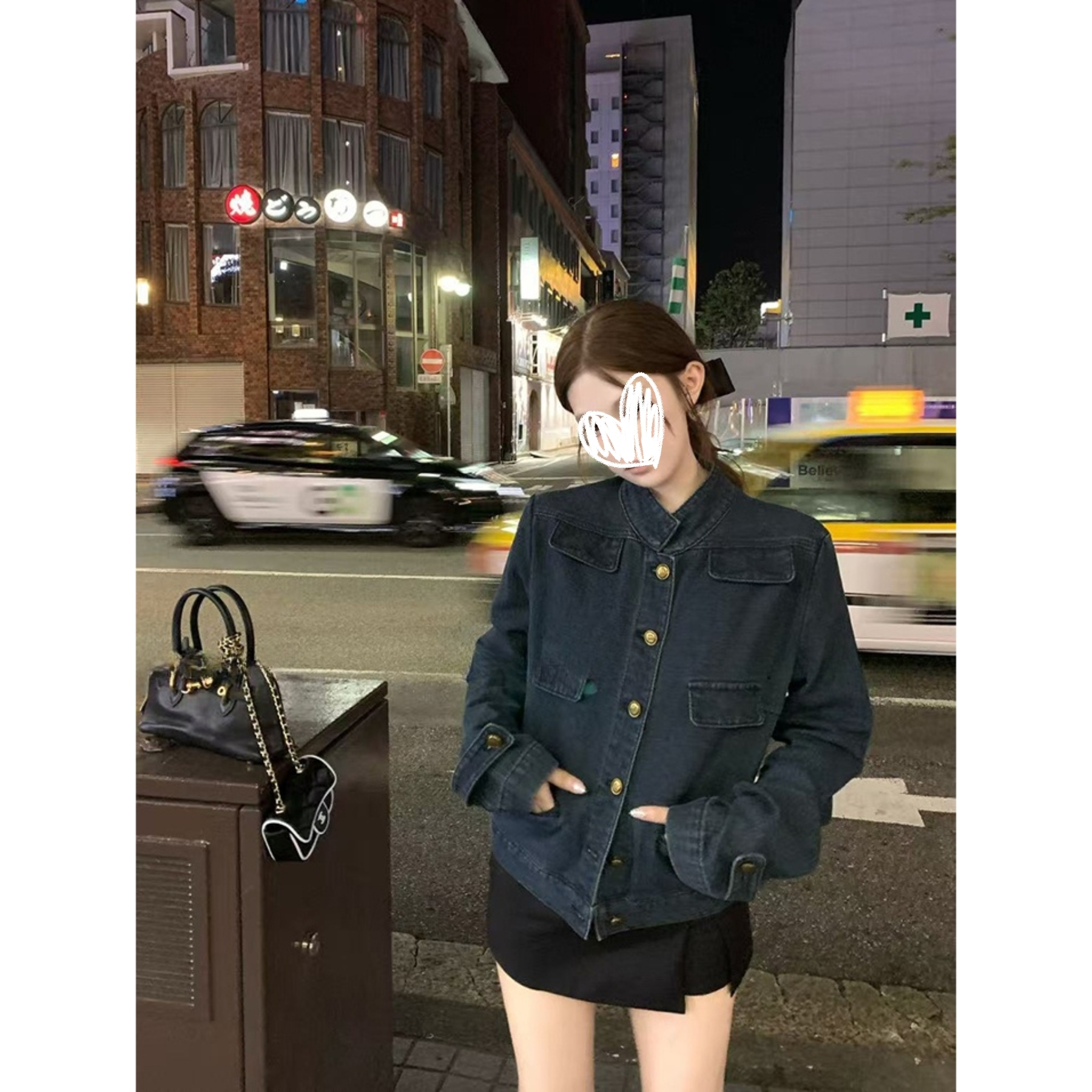 【牛仔也老钱】中古立领正肩口袋丹宁牛仔外套上衣女秋Y3776