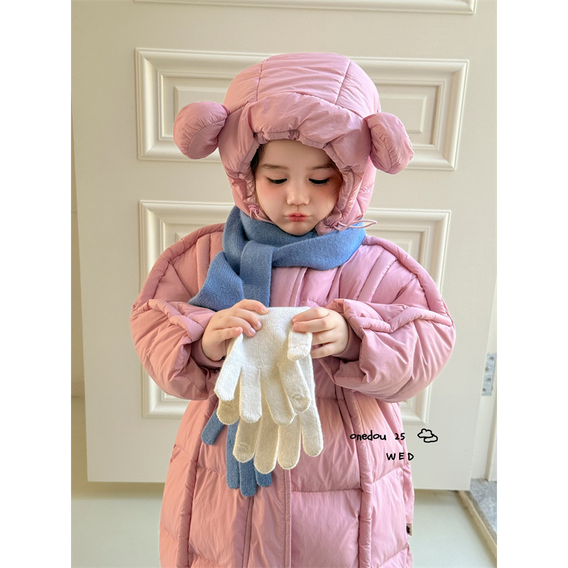 【大被子】one豆·25冬~女童小耳朵中长款羽绒服5865（童装汉服）粉色