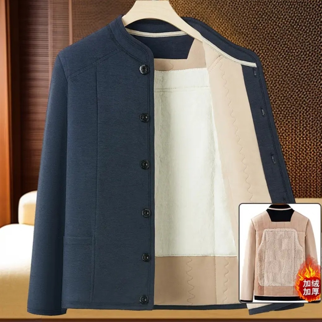 2025年新款加绒加厚款棉服宽松型中老年时尚轻便保暖爸爸装棉衣