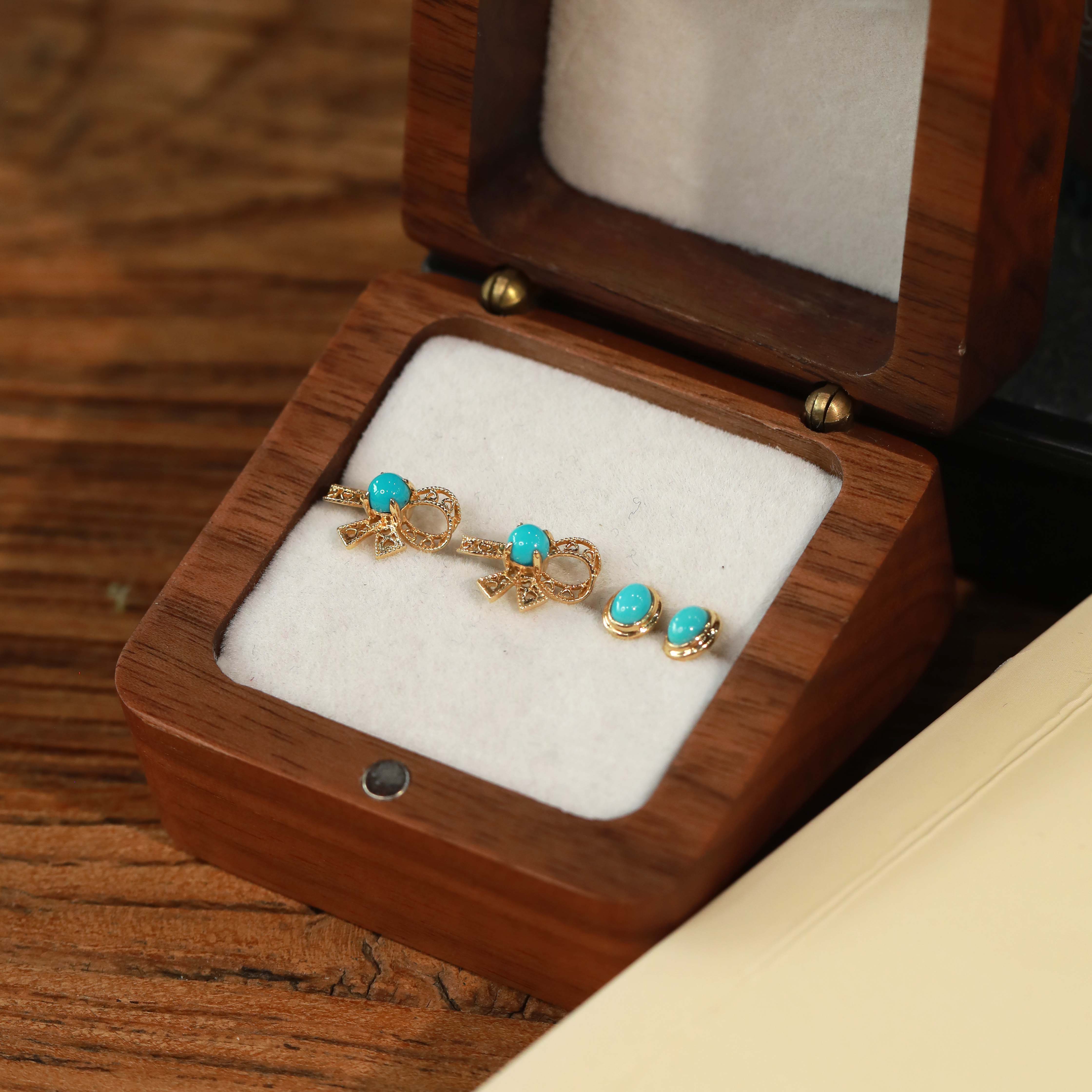 霖泽|绿松石蝴蝶结18k金耳钉复古时尚潮流百搭气质国风0207