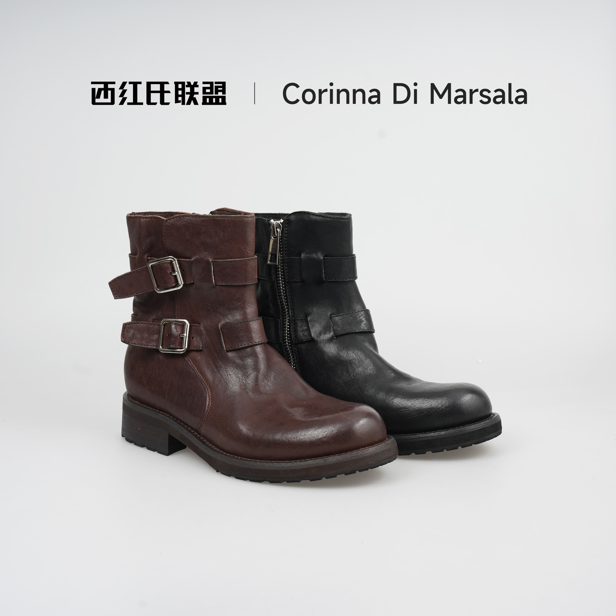 【西红氏&UU】马皮版~2025年秋季新款英伦风厚底粗跟马丁靴跟高3.5