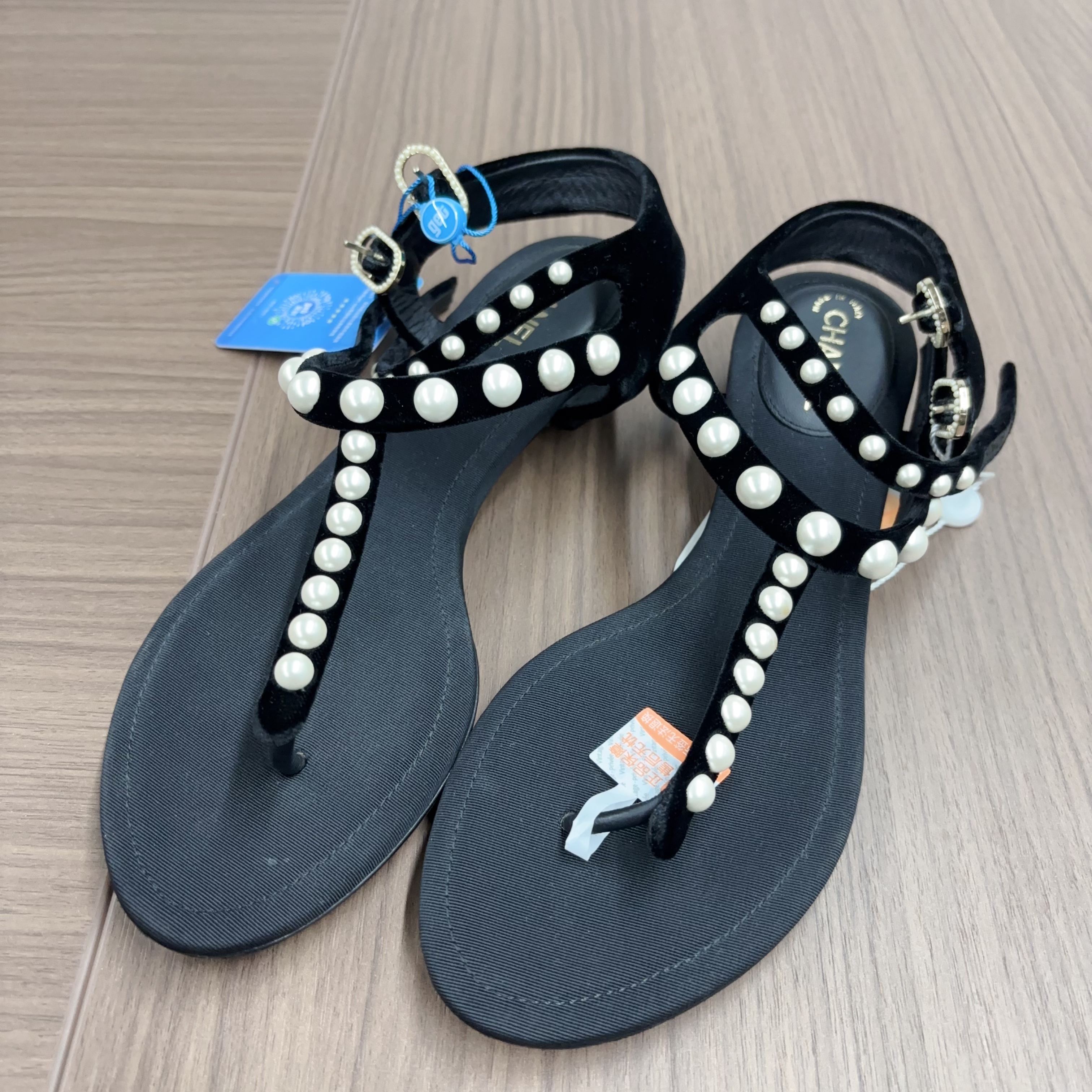 95新 Chanel/香奈儿 牛皮凉鞋36码黑色/250511WZKYG52