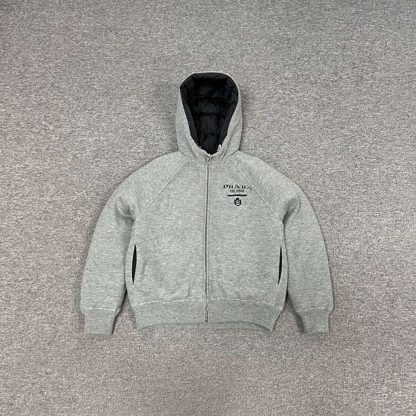 99新 AMIPARIS 普拉达 灰色 连帽 羽绒服 拉链 外套 40码