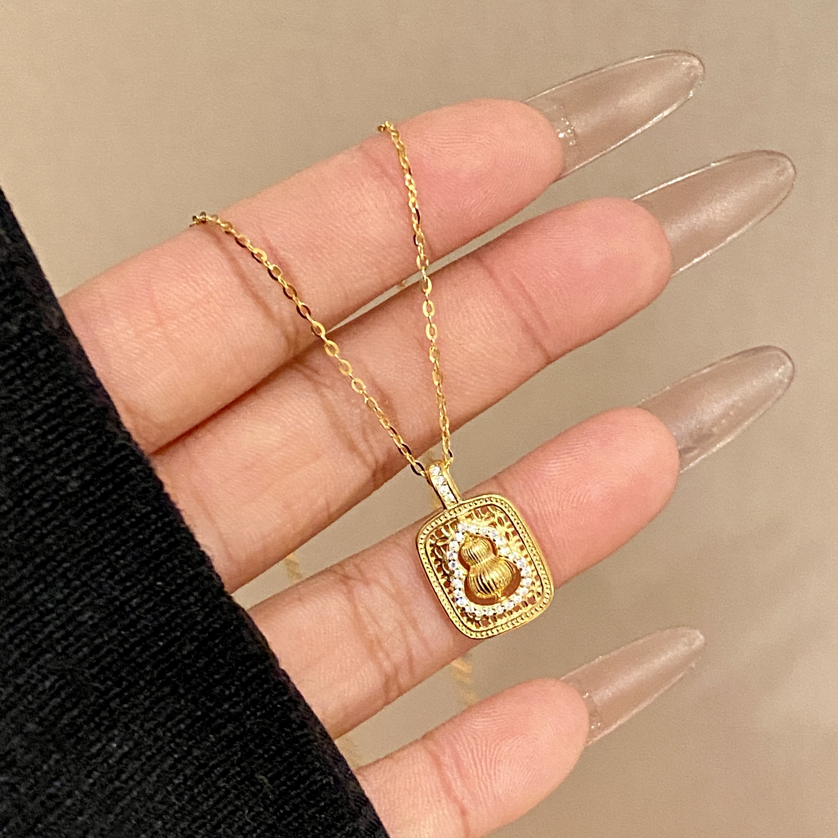 坠链均925银合成锆石 【转运葫芦】重工高级感小众轻奢项链A3977