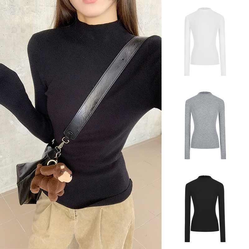 Moses Queen/魔西女王半高领打底针织衫性感虾线修身掐腰上衣