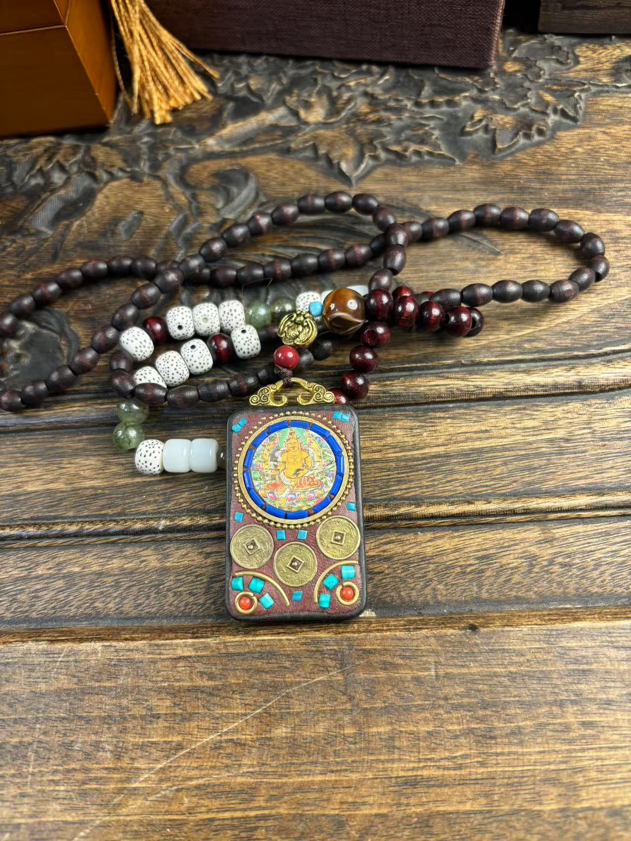 黄财神方牌滴血莲花菩提