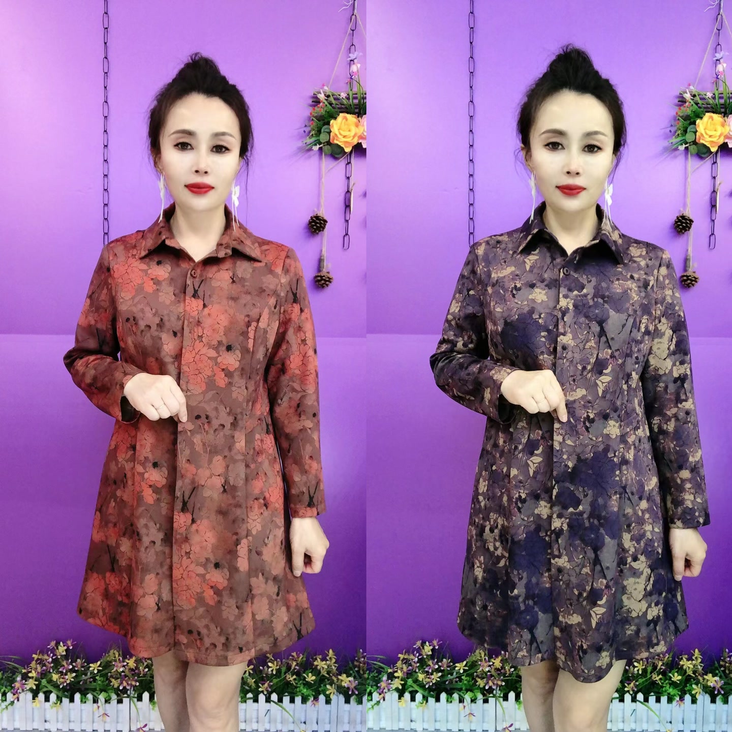 C5823中长款精品中老年外套气质大码碎花妈妈装显瘦网红洋气时尚