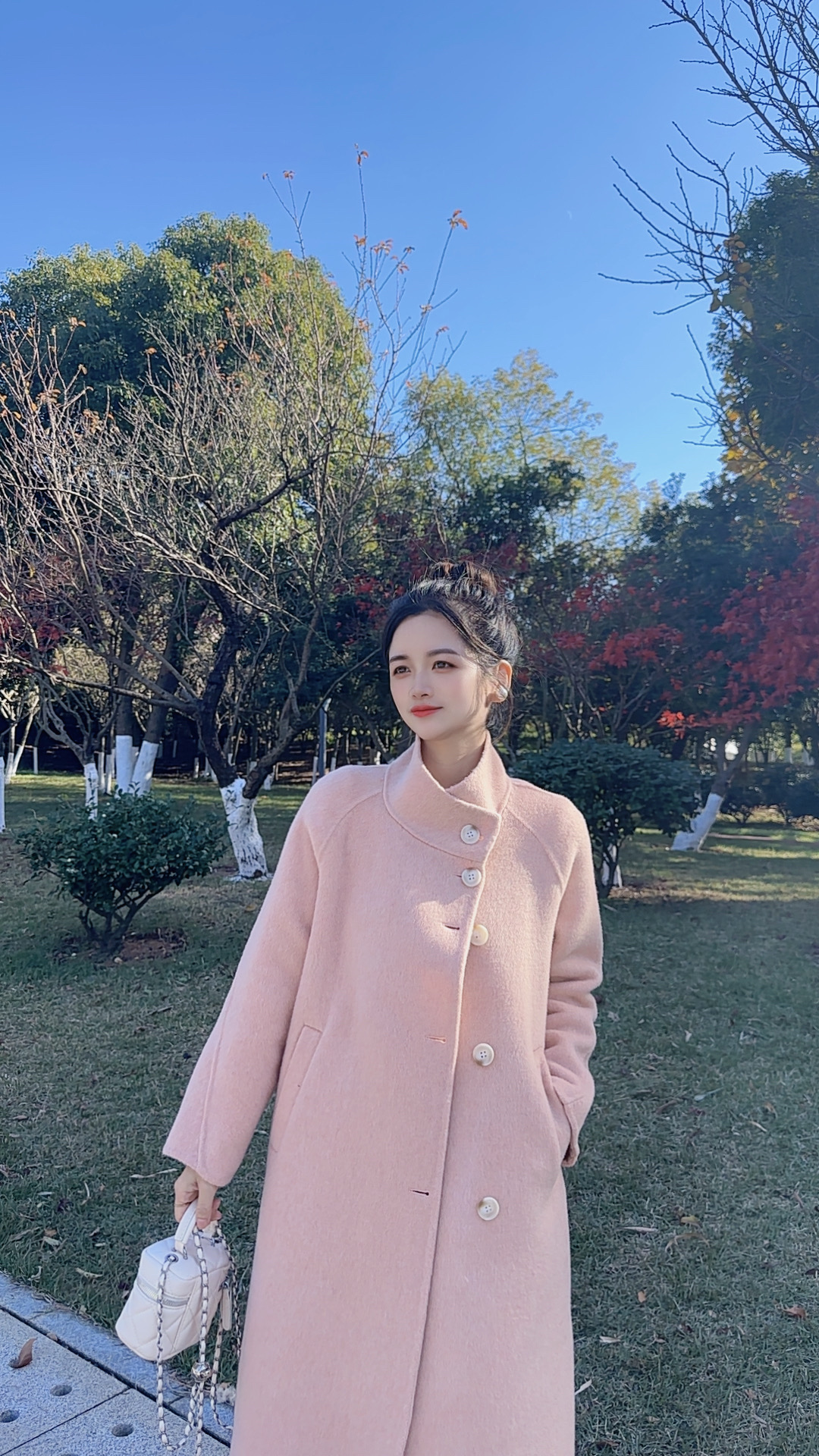 【现货】韩版立领小个子女装秋冬气质长款双面羊毛大衣