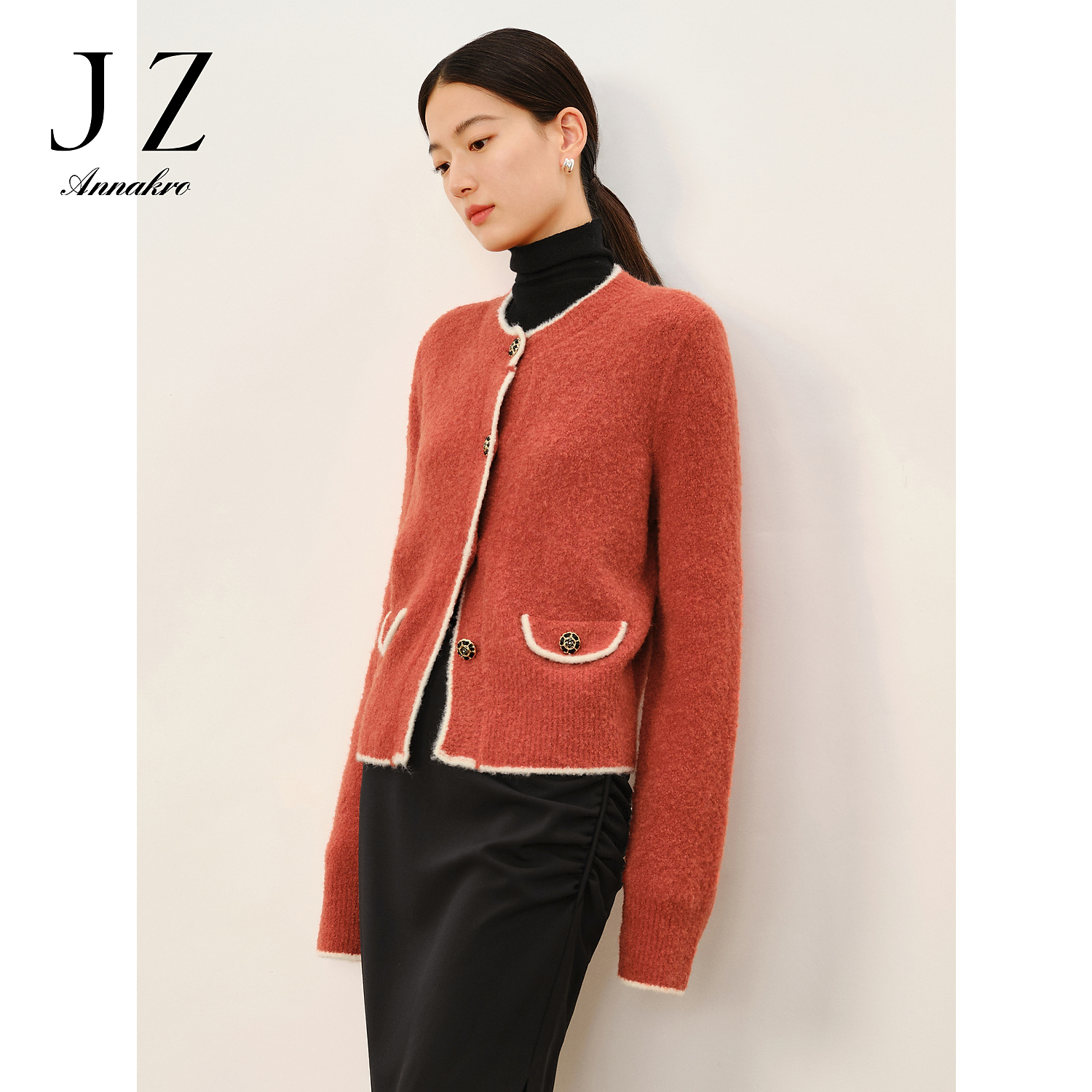 【籽言专属】玖姿安娜蔻JTDD30631小香风长袖开衫毛衫女新款