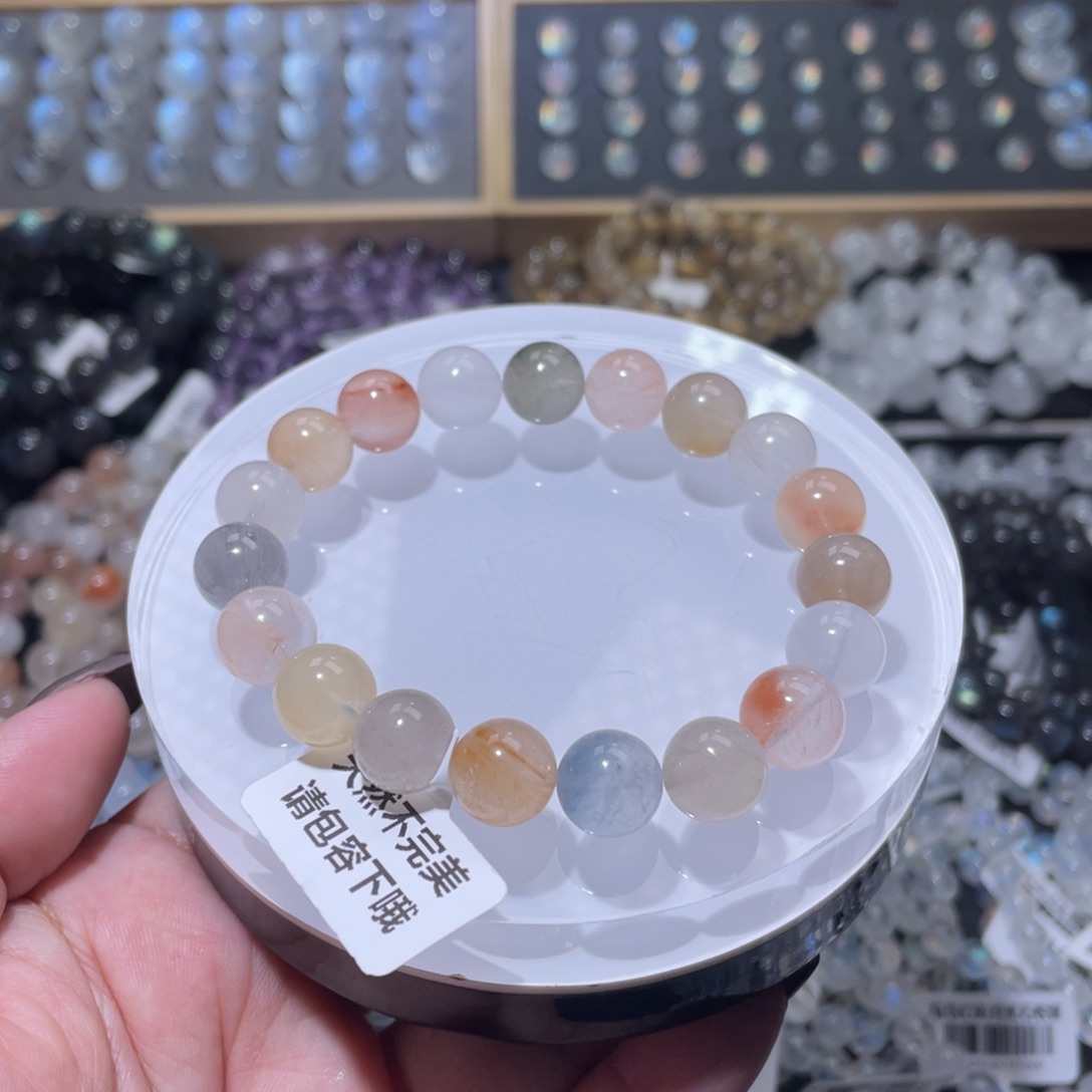 手链未镶嵌水晶彩兔毛手链10.8mm