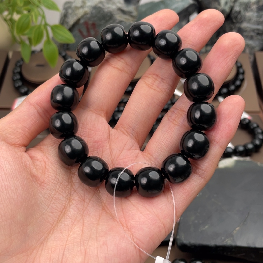 和田玉未镶嵌手链塔青卡14特黑