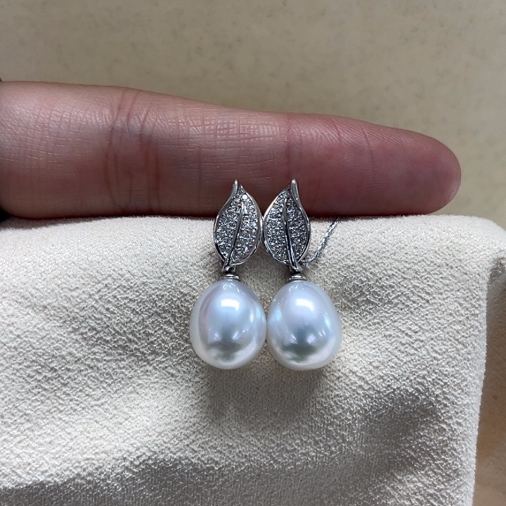 银S925镶嵌耳饰海水珍珠今***财澳白9-10mm