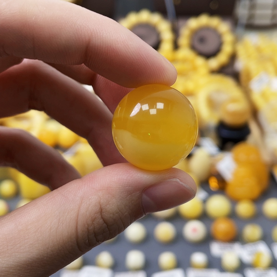 未镶嵌琥珀珠宝奇石福利圆珠21.5mm金绞蜜 瑕