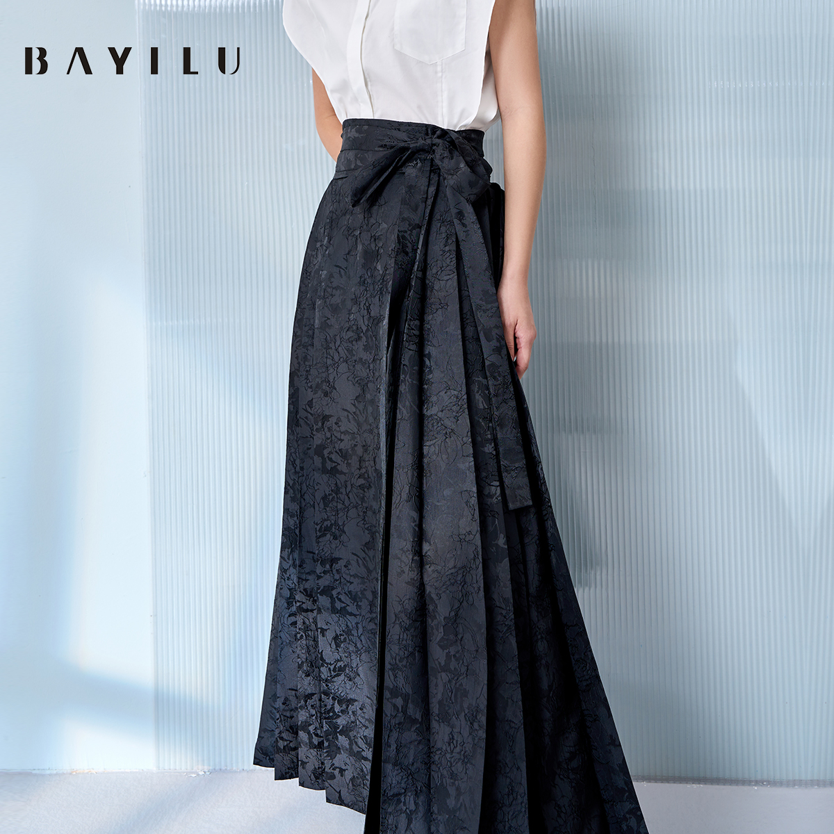 【丽姐】芭依璐夏季半身裙女显瘦马面裙绑带长裙90Q3525