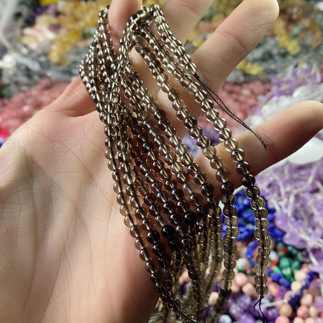 玛瑙/玉髓珠宝半成品未镶嵌一条天然4mm透体茶晶圆珠