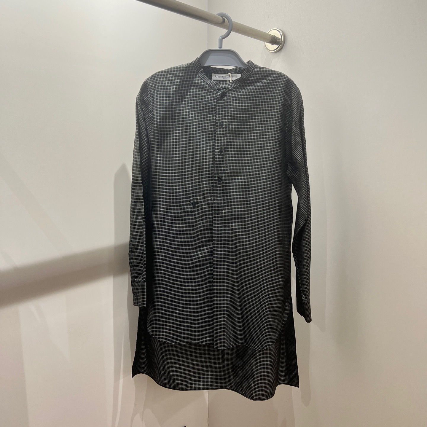 99新 DIOR/迪奥 tem135 Dior黑色小格子蜜蜂logo衬衫 34码 桑蚕丝