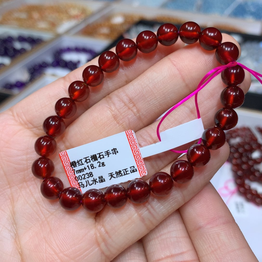 石榴石手链未镶嵌橙红石榴石手串7mm+