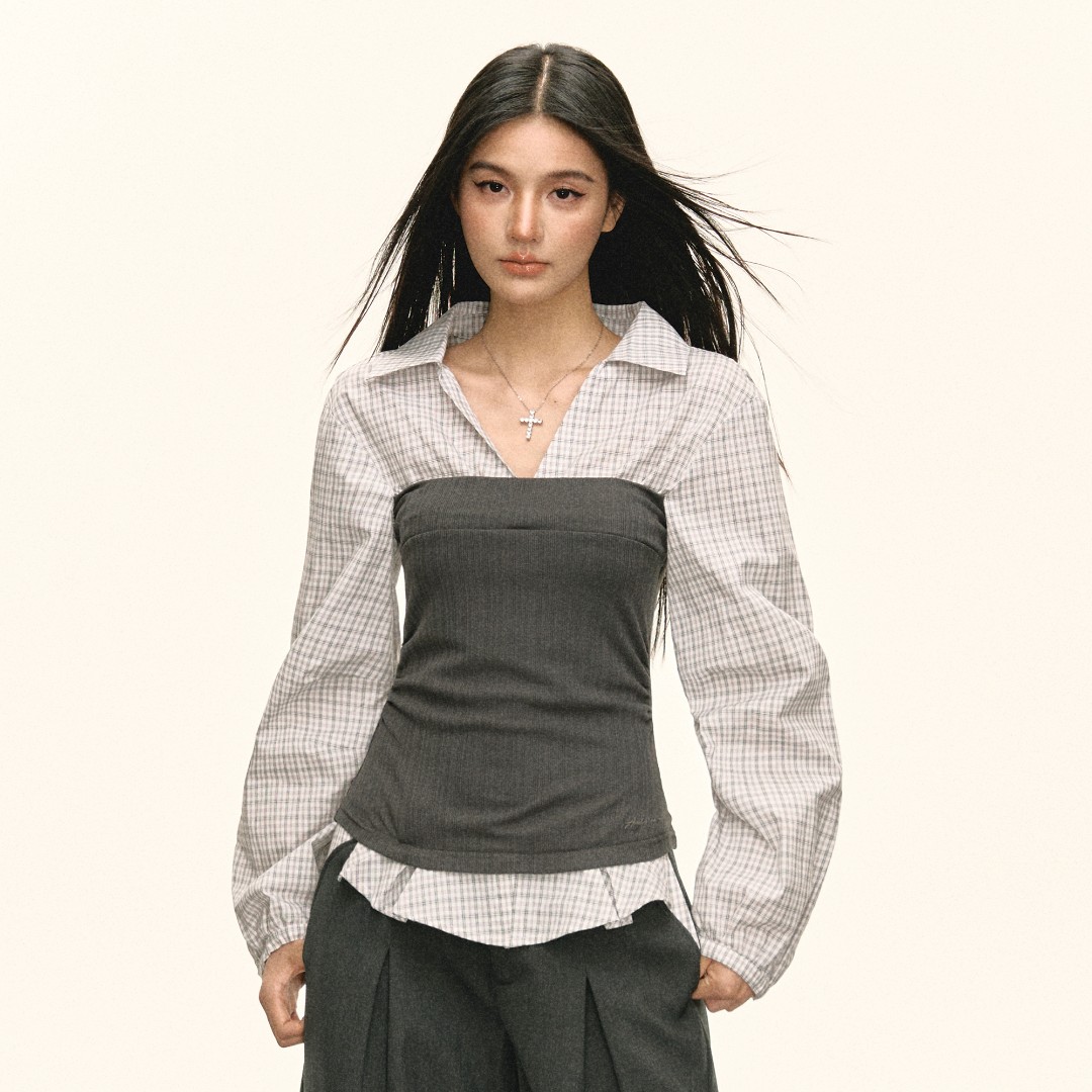 Ariseism 美式复古假两件长袖上衣