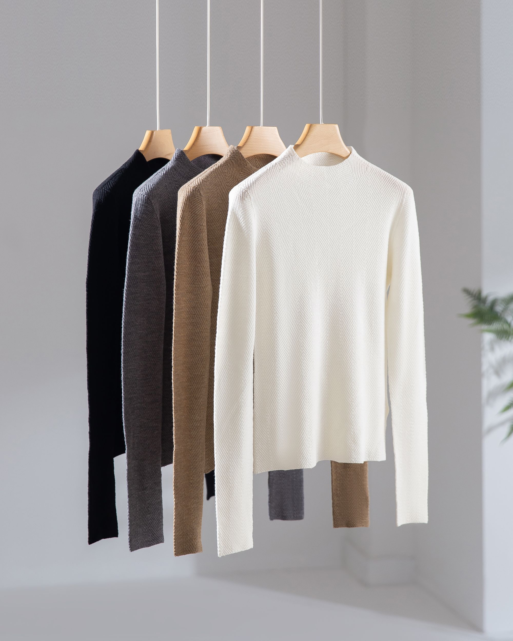 【樾织】半高领德国扬子纱鱼骨纹长袖120S-精纺100%羊毛 48-148