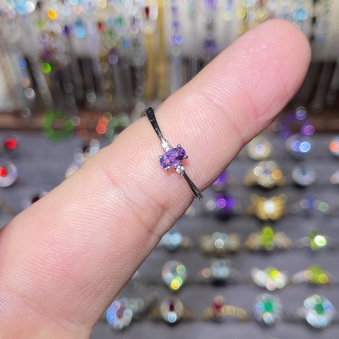 紫晶戒指银S925镶嵌天然