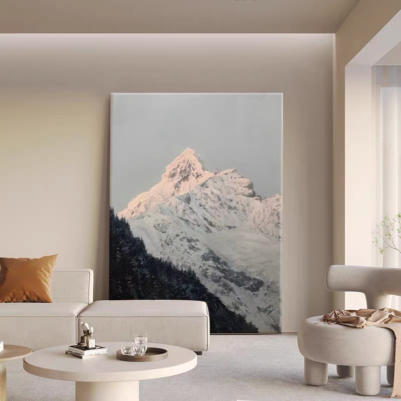 意式极简日照金山肌理纯手绘油画客厅装饰画梅里雪山风景玄关挂画