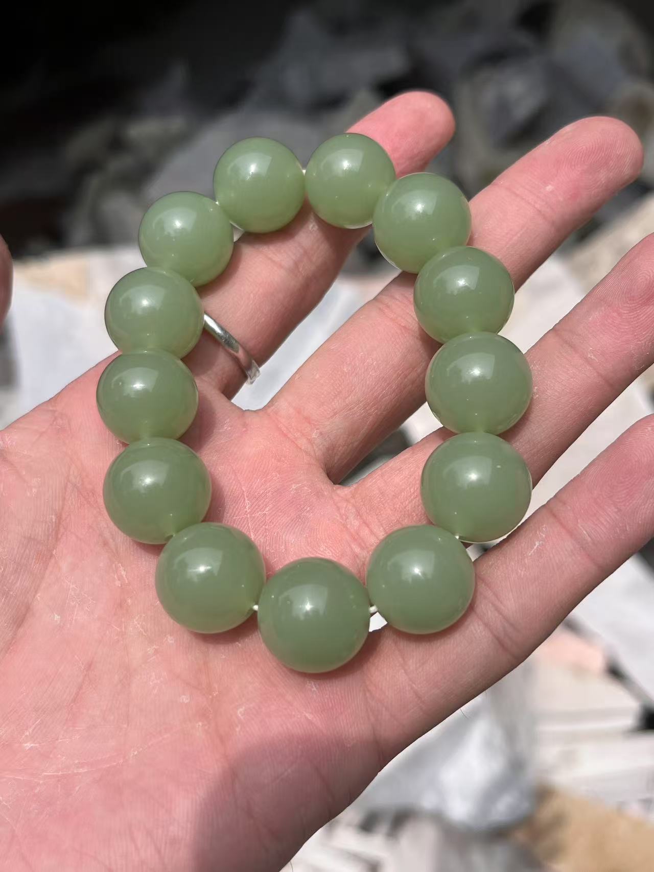 鸭蛋青粉青手串卡16mm