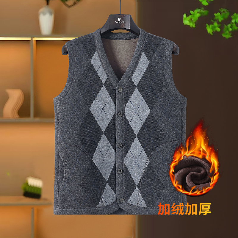 啄木鸟男士马甲加绒加厚爸爸冬季内胆保暖衣坎肩爷爷开衫V领背心