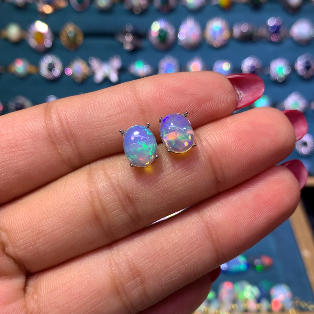 5***0欧泊银S925镶嵌耳饰