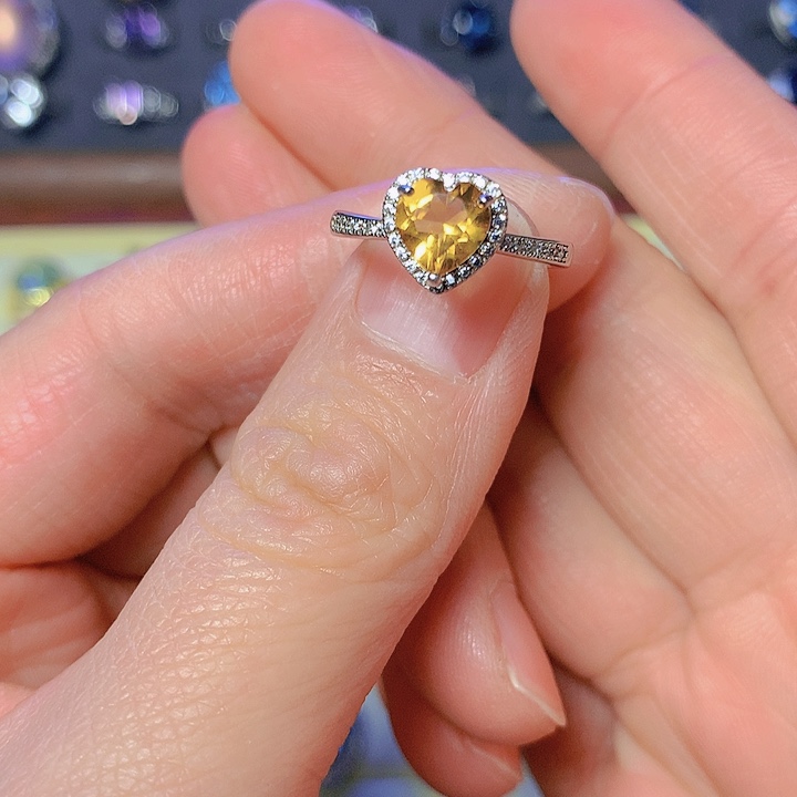 黄晶戒指银S925镶嵌戒指