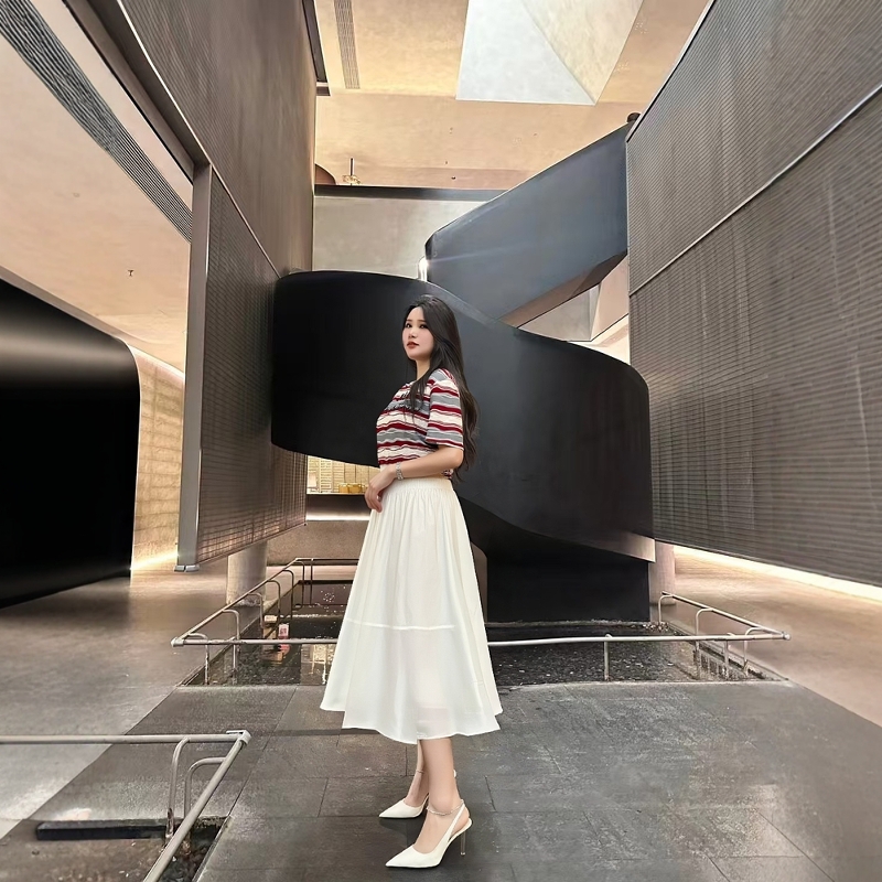 四月初九加大码女装胖MM2025夏 水波纹条纹Z字母圆领短袖T恤