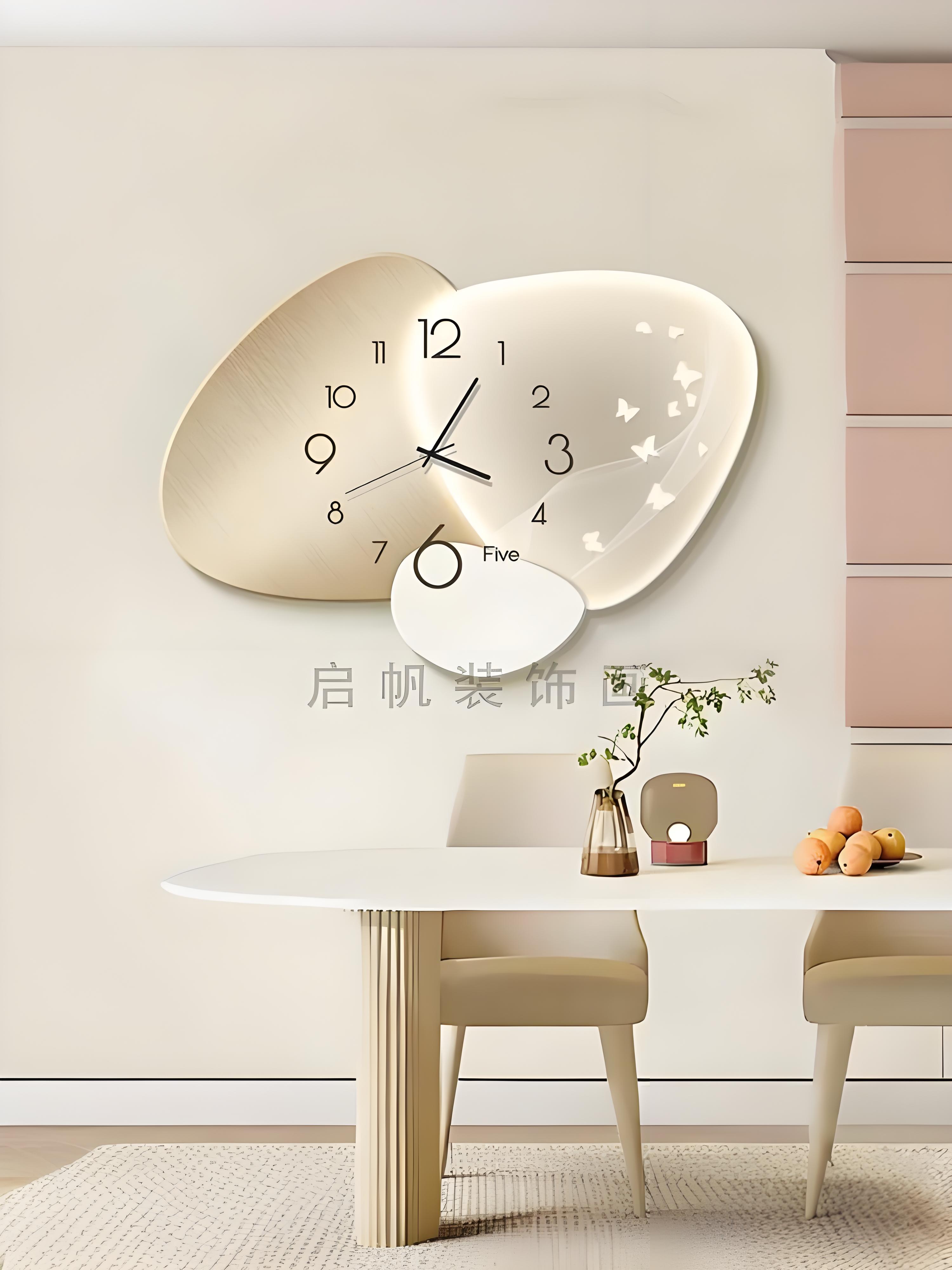 石来运转餐厅钟表装饰画挂钟新款客厅轻奢高档高级感大气玄关挂画