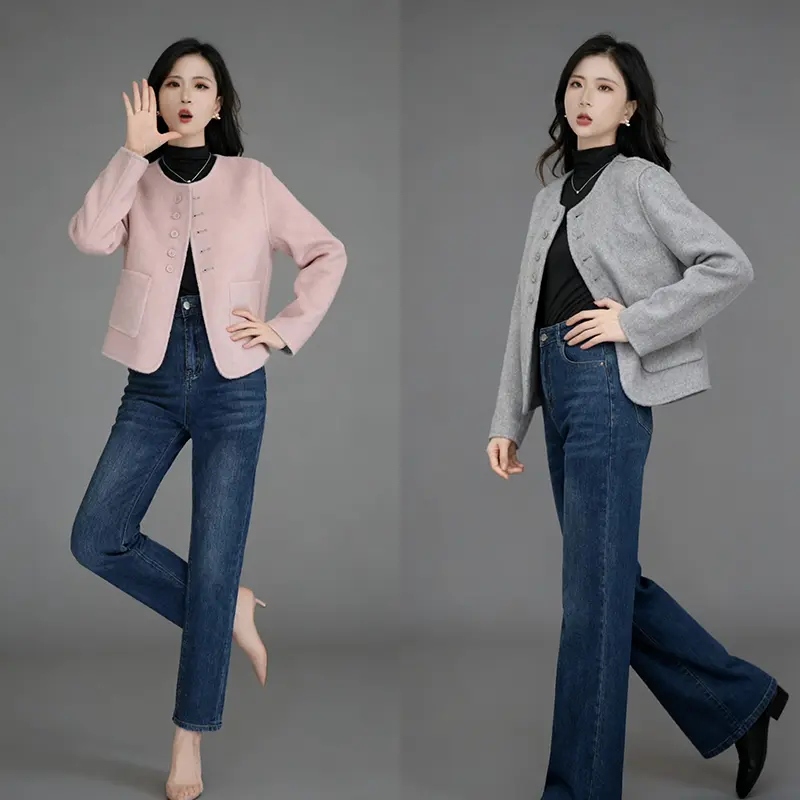 MINPLE【一衣两穿】小个子小香风秋冬正肩羊绒羊毛女新款潮牌女装