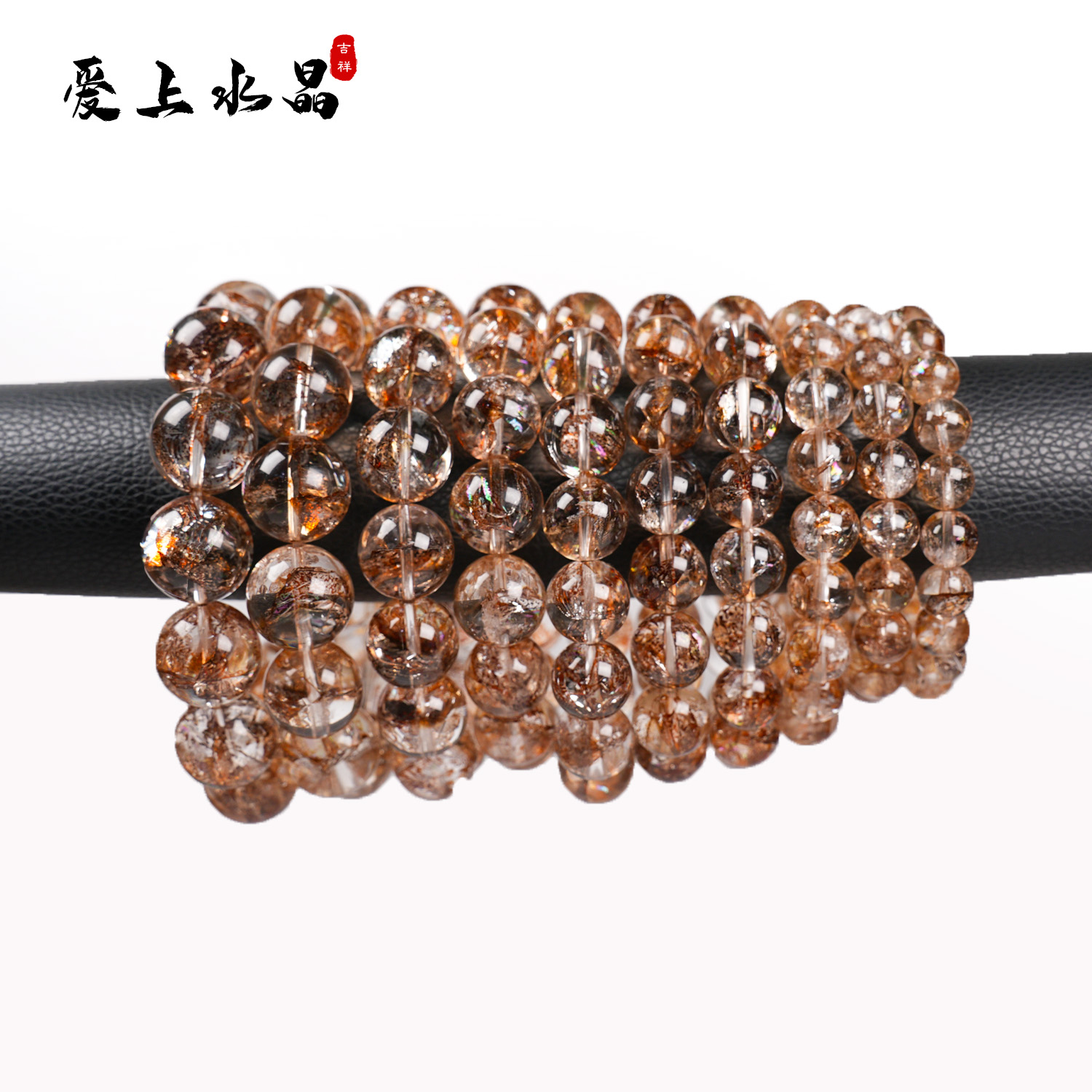 Z137 黑金锦鲤金箔胶花闪灵水晶手串 多样性发其一