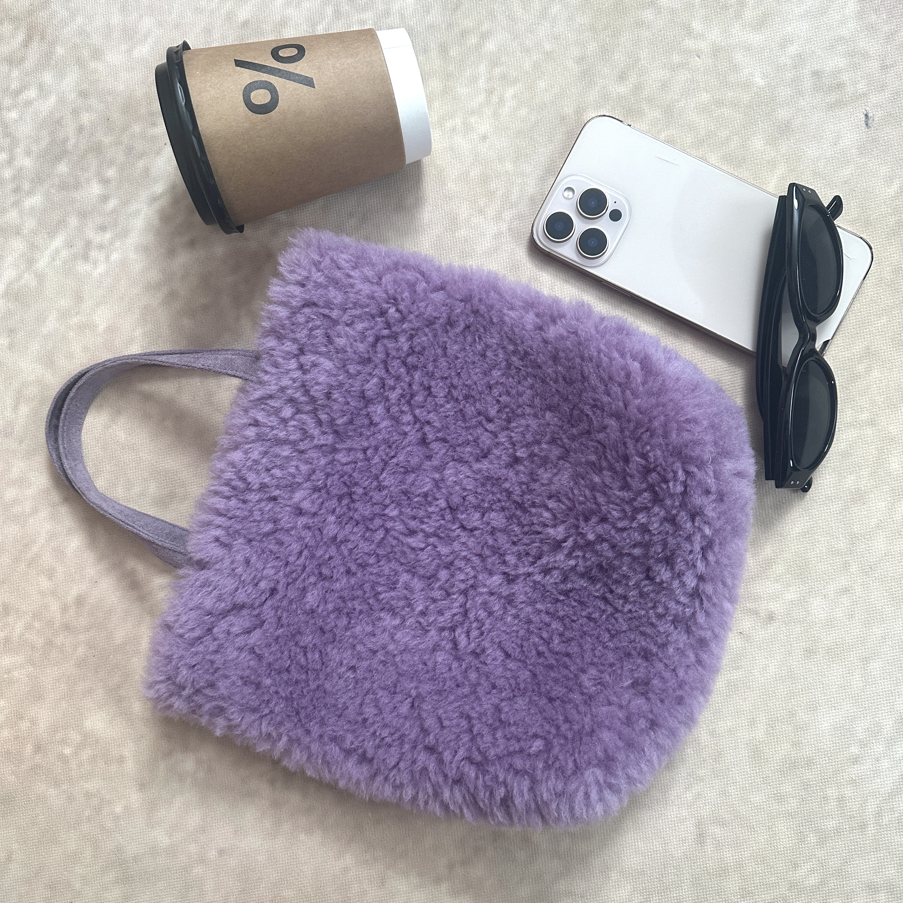 绵羊毛手拎小方包，简单百搭冬季毛毛包包简约ins便携毛绒