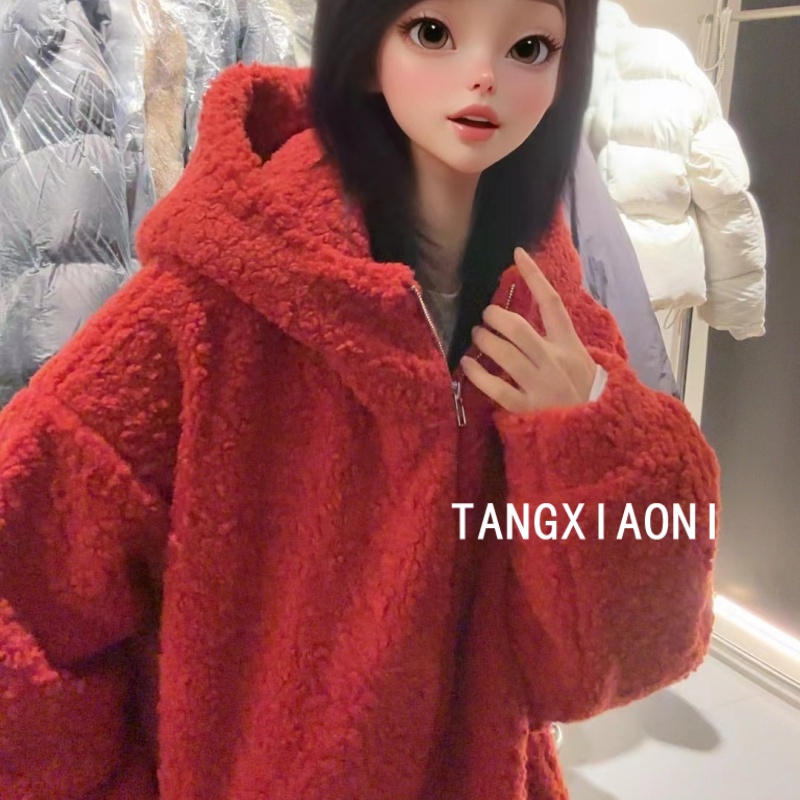 5店 超厚超软【红霏红】两色 圈圈颗粒大外套潮牌女装