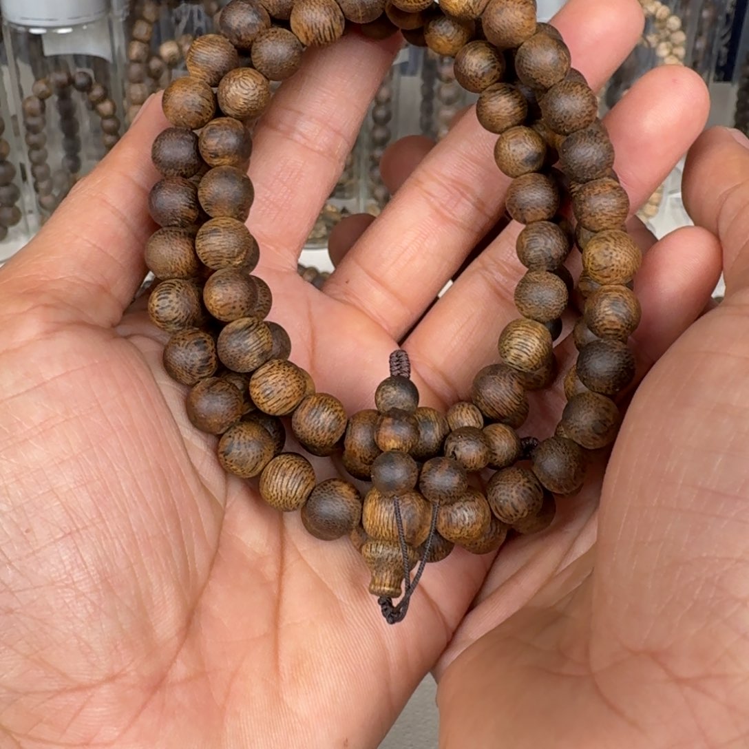 手串沉香圐***人海南老白棋九九沉圆珠多圈卡9+保37克