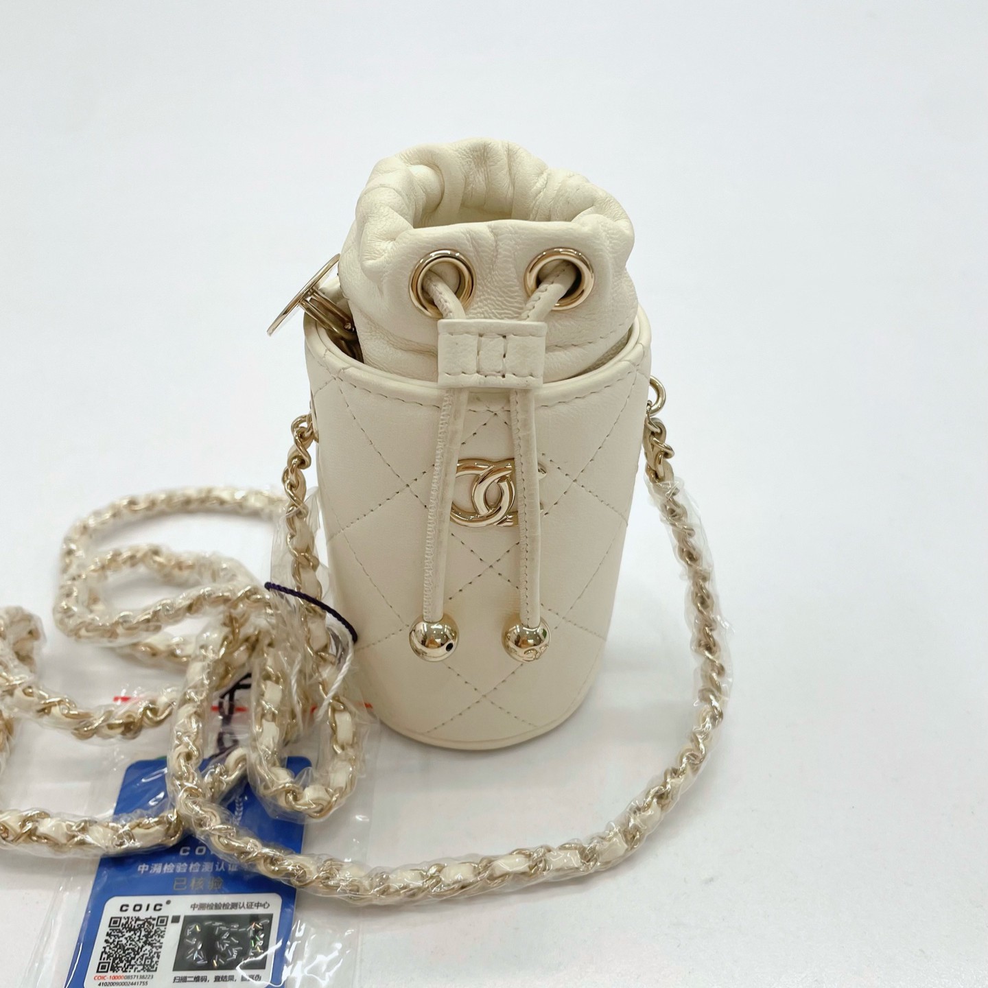 95新 Chanel/香奈儿 98新 21A白色羊皮 口红包/小水桶包 