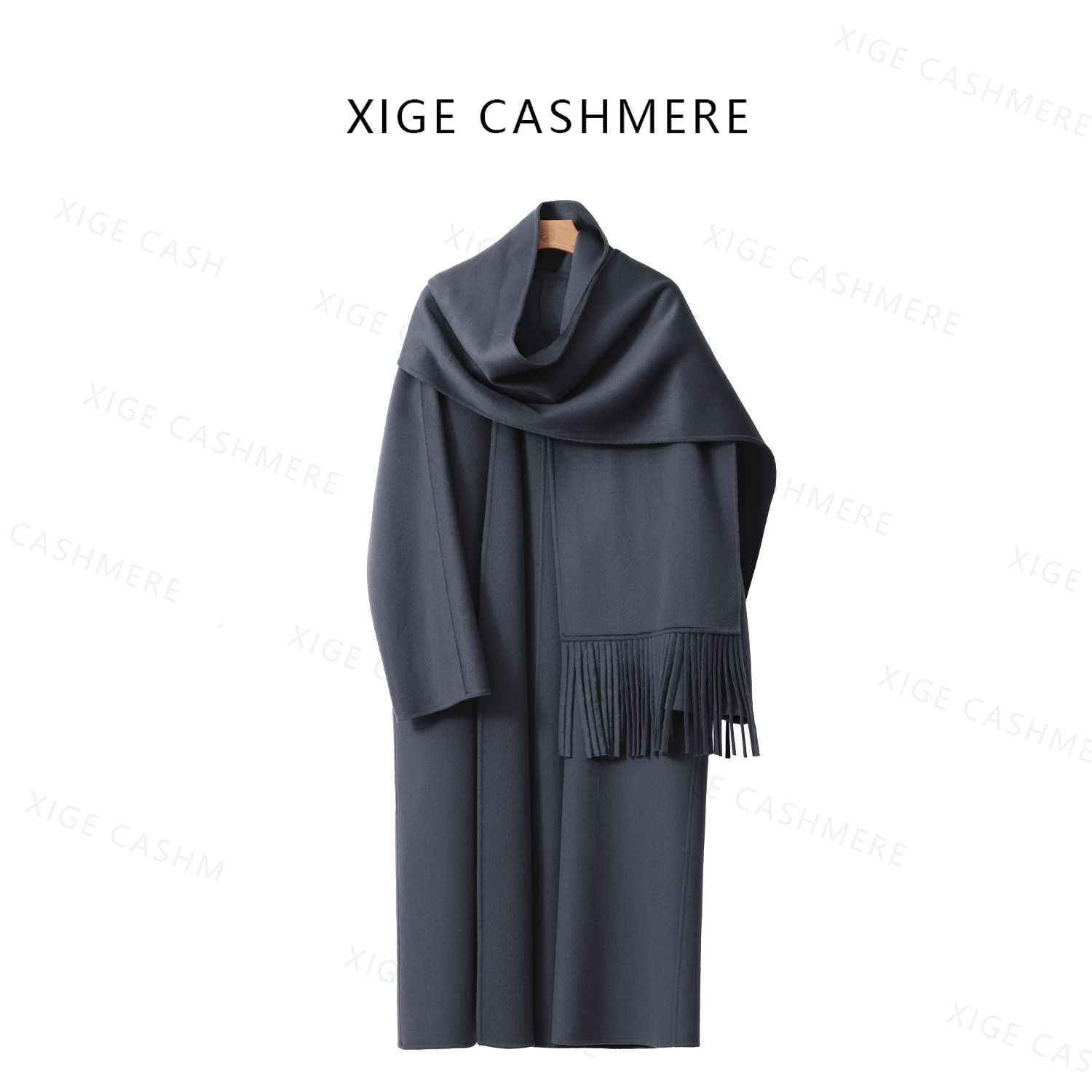 大师【无名】喜歌羊绒 100山羊绒女士秋冬大衣围巾两件套装 7789