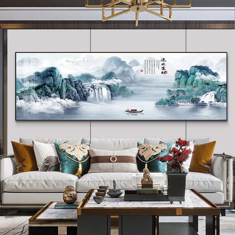 H005山水横版客厅装饰画镶钻客厅背景墙挂画画大气办公室挂画