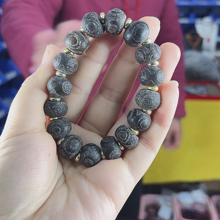 玛瑙手链未镶嵌T26老玛瑙三目手串