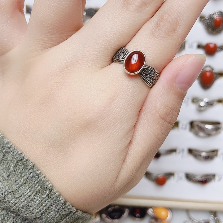 血珀银S925镶嵌戒指