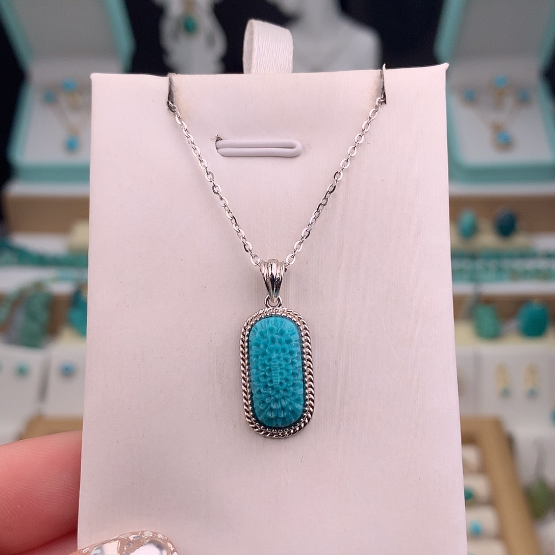 绿松石银S925镶嵌吊坠(不含链)