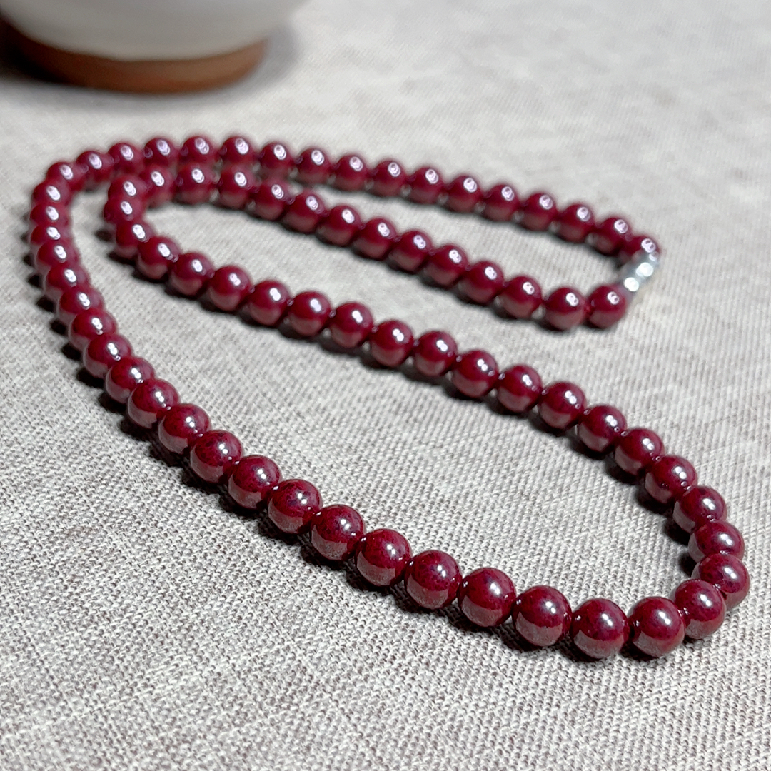 天然辰砂高含量朱砂原石项链 高压原石颈链 男女款原矿珠链