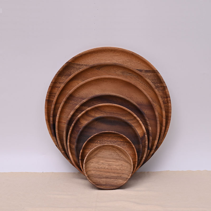 南美胡桃木实木复古风盘小料碟 相思木圆形干果盘 木质备菜木盘子