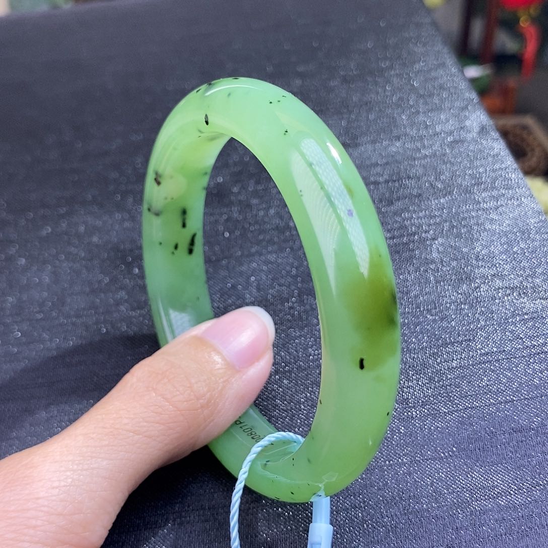 和田玉碧玉乌兰海带糖手镯52.3圈口未镶嵌